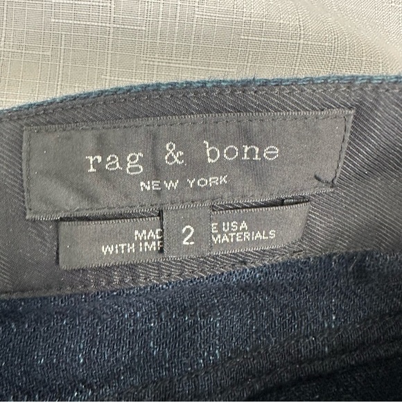 Rag & Bone Women's size 2 Navy Blue Herringbone Wide Straight Leg Ankle Pants - Picture 9 of 11